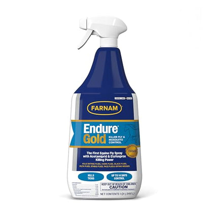 Farnam Endure Gold Killer Fly Spray for Horses, Kills Biting Flies, 32 oz - size: 1 Quart