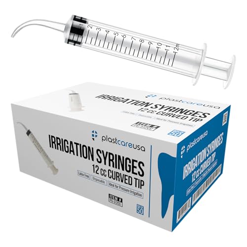 50 Curved Tip Irrigation Syringes (12cc / 12ml) - Disposable Oral Dispensing Utility Syringe (Box of 50) by PlastCare USA