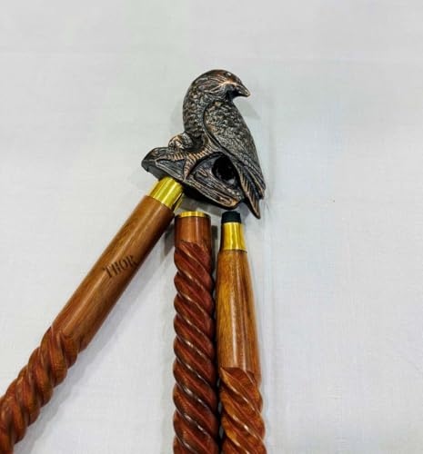 Handmade Solid Brass Head Handle Vintage Style Antique Wooden Walking Stick Cane Gift (3 Fold Wooden Walking Cane) - style: Bald eagle walking stick