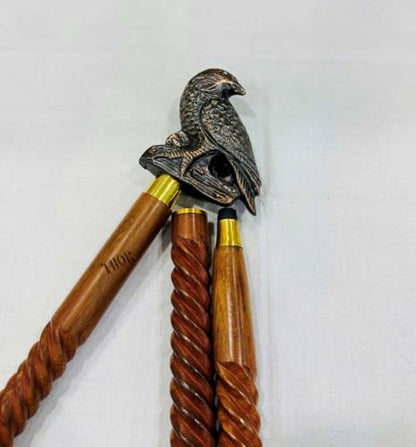 Handmade Solid Brass Head Handle Vintage Style Antique Wooden Walking Stick Cane Gift (3 Fold Wooden Walking Cane) - style: Bald eagle walking stick
