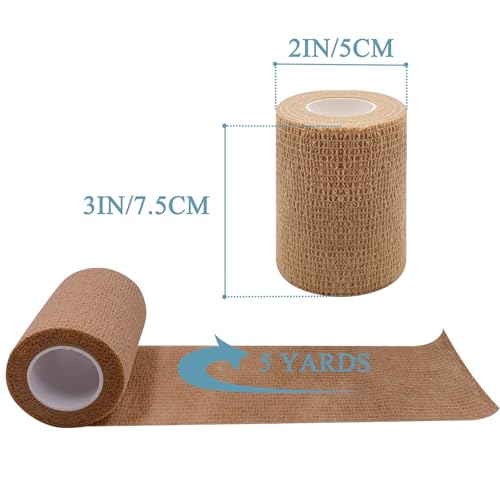 HerMia 4 Rolls Self Adhesive Bandage Wrap 3 Inch Self Adherent Wrap Self Stick Bandages Wrap Stretch Bandage for Wrist Ankle Swelling Sprains - size: 3 In - 4 Rolls