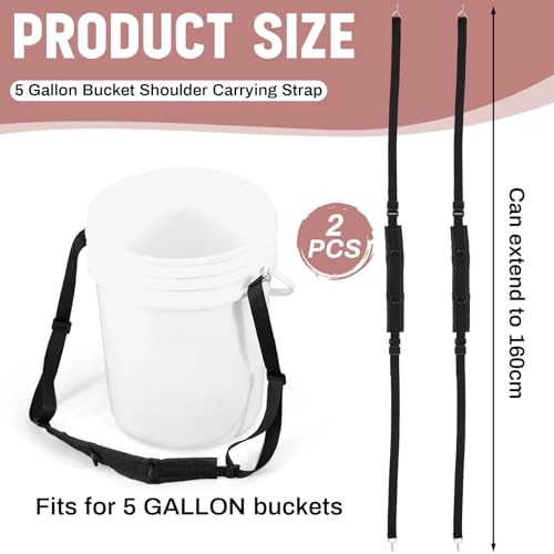 2 Pcs 5 Gallon Bucket Shoulder Carrying Straps, Adjustable Sling Bucket Holders, Multifunctional 5 Gallon Pail Accessories, Length Extension Replacement for Wire Handle