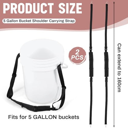 2 Pcs 5 Gallon Bucket Shoulder Carrying Straps, Adjustable Sling Bucket Holders, Multifunctional 5 Gallon Pail Accessories, Length Extension Replacement for Wire Handle