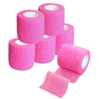 2 Inches Self Adhesive Bandage Wrap Bulk, 6 Pack, Pink - color: Pink