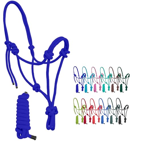 Resistance Plain Nylon Adjustable Rope Halter With Matching 6Ft Lead - color: Navy Blue
