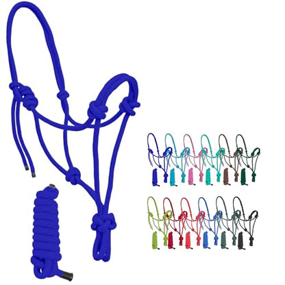 Resistance Plain Nylon Adjustable Rope Halter With Matching 6Ft Lead - color: Navy Blue