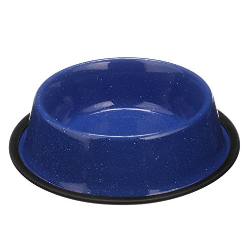 Neater Pet Brands - Outdoor Camping Style Pet Bowl - Enamel Ware Blue Black Granite Colors - Dog Cat No Tip Skid Bowls (32 oz, Blue) - color: Blue, size: 32 oz