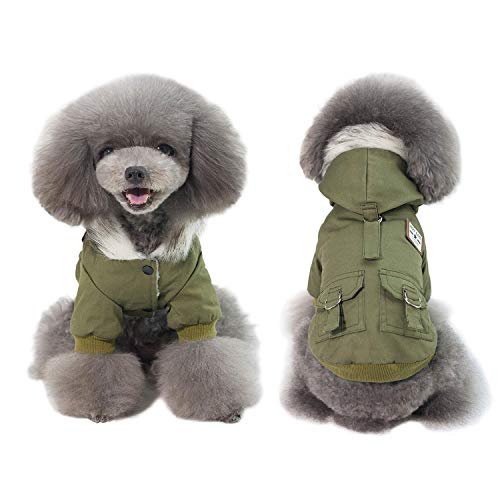 Warm Dog Hooded Trench Coat Windproof Parka Jacket for Cold Weather (S, Green) - color: Green, size: Small ( Chest Girth : 12 in )