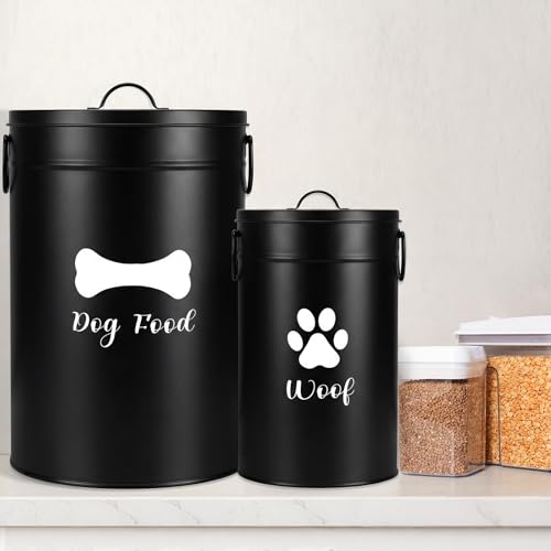 DoubleFill Extra Large 30+14 lb Metal Dog Food Storage Containers, Black - color: Black, size: Extra Large 30+14 lb