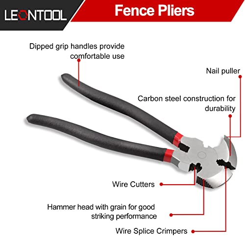 Multi Purpose Fencing Pliers with 2 Wire Cutters Nail Pullers for Installing Maintaining Repairing Wire Fences - style: Fencing Pliers with Hammer End