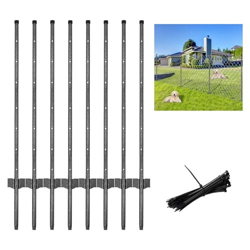 2.8FT T Fence Posts, 8 Pack Heavy Duty Metal Fence Stakes with Screw-Together Design & 100 Cable Ties, Rustproof Steel Garden Posts for Wire Fencing, Farm, Chicken Wire - size: 2.8 FT