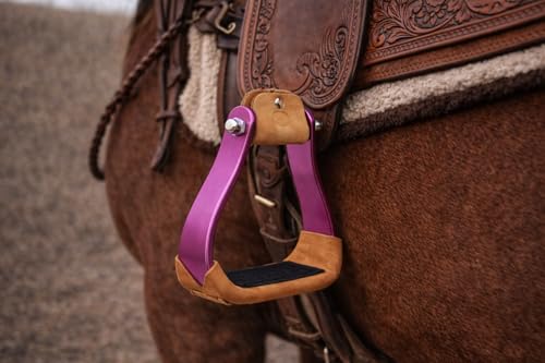 CHALLENGER Horse 4-3/4" Western Saddle Barrel Racing Lightweight Aluminium Stirrups 5181 - color: Pink Tan Leather Tread