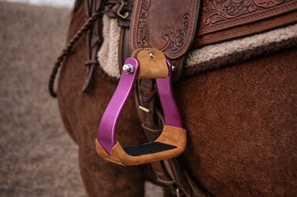 CHALLENGER Horse 4-3/4" Western Saddle Barrel Racing Lightweight Aluminium Stirrups 5181 - color: Pink Tan Leather Tread