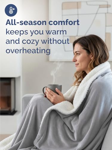Sherpa Fleece Blanket Throw Size - Reversible Blanket - Grey, 50" x 60" - color: 03 - Grey, size: Throw (50" X 60")