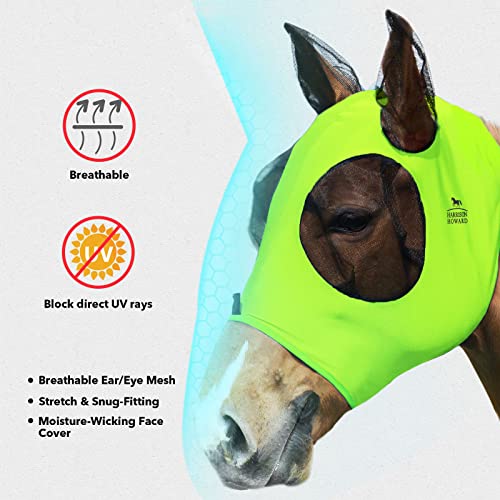 Harrison Howard Super Comfort Stretchy Fly Mask Large Eye Space with UV Protection Soft on Skin with Breathability Fluro Lime M Cob - color: Fluro-Lime, size: Cob (Medium)