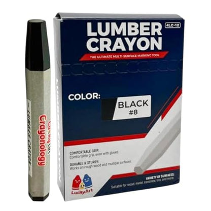 Lumber Crayons – Black, Pack of 12 | Hexagonal Construction Marking Crayons for Wood, Concrete, Asphalt, Metal | Durable, Smudge-Free, Break-Resistant - color: Black