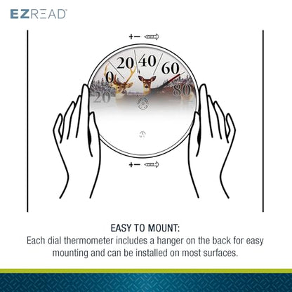 EZREAD Hanging Dial Thermometer 840-1226 Weather Thermometers for Indoor and Outdoor Use, Large 12.5 Inch Diameter, Easy to Read Numbers, Deer - color: Winter Deer