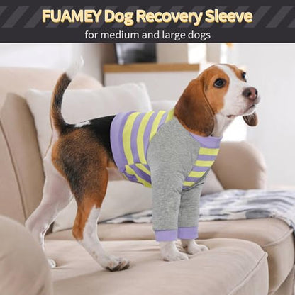 FUAMEY Dog Recovery Sleeve with Elbow Protector, Purple Stripes M | Stop Licking Joints,Pet Long Sleeve Suit Protecting Dog's Front Leg Arm Wounds Cover Skin Conditions,Hot Spots - color: Purple Stripes, size: M(Weight:28-44lbs)