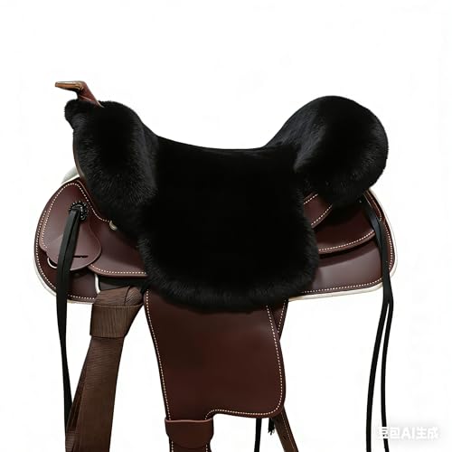 Western-Style Sheepskin Saddle Seat Cover, Sheepskin Saddle Pad, Genuine Merino Sheepskin Saddle Pad - color: Black