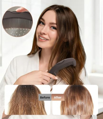 Dandruff Comb Removal Hollow Fine Tooth Scalp Detox Hair Care Tool 1PC | Build Up Flakes Lice Comb, Self Cleaning, Button Release Design, Anti Slip Comb Handle, Scalp Masssage, for Women Men Kids - color: 1PC Brown