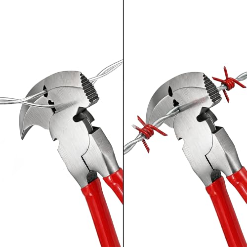 Elsjoy 10.6 Inch Fencing Plier, Heavy Duty Fence Plier Tool, Barbed Wire Fence Cutter, Nail Puller