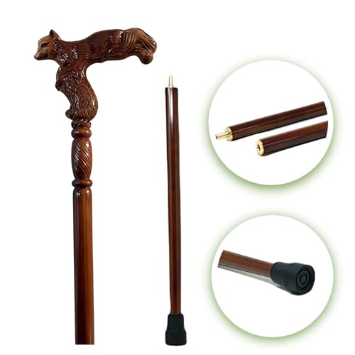 Hand Carved Wooden Walking Cane with Ergonomic Handle and Rubber Tip for Men and Women - Fashionable Unique Walking Stick for Seniors - 37 inch - style: Fox
