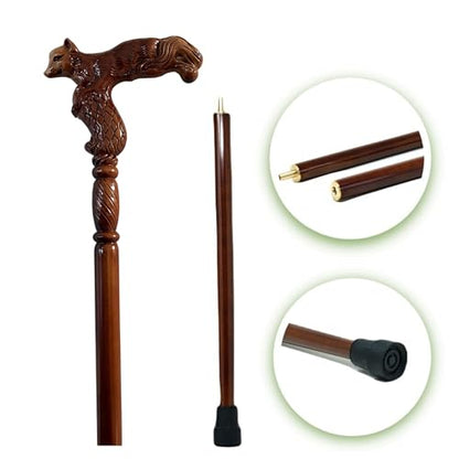Hand Carved Wooden Walking Cane with Ergonomic Handle and Rubber Tip for Men and Women - Fashionable Unique Walking Stick for Seniors - 37 inch - style: Fox