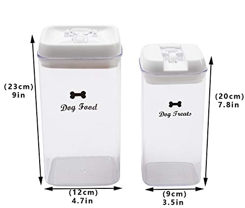 Pethiy Dog Food and pet Treats Storage Container - Clear Plastic - airtight Storage Canister Tins cookie pet jars(2 Pack set) - color: DOG White