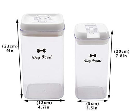 Pethiy Dog Food and pet Treats Storage Container - Clear Plastic - airtight Storage Canister Tins cookie pet jars(2 Pack set) - color: DOG White