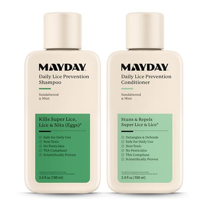 MAYDAY Daily Lice Routine, 3.4oz Shampoo & Conditioner, Sandalwood & Mint - style: Daily Bundle - Travel