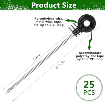 25 Pcs Electric Fence Wire Insulator Stand Off Screw in Insulator Black Fence Post Insulator Long Arm Wood Post Insulator for Tape Rope Electric Wire Animal Agricultural Garden Fence