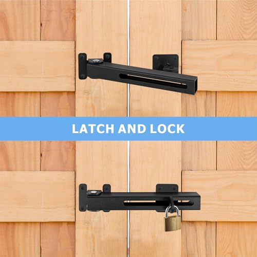 Flip Gate Latch Lock with Padlock Hole, Safety Door Bolt Latch Lock, Barn Door Lock Adjustable Door Latch for Swing Door, Outdoor Wooden Fence, Shed, Garage, Yard, Matte Black