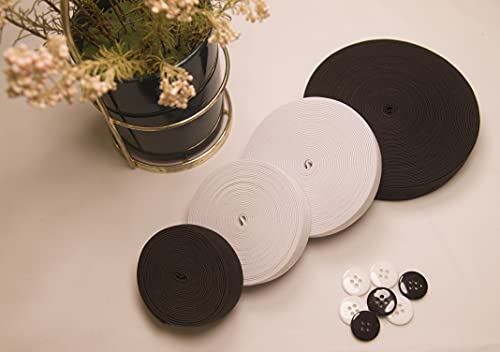 Flat Sewing Band Spool with Buttonholes, Elastic Stretchable, Ideal for DIY Waistbands and Necklines (Black & White, 3/4" × 5 Yds Each) - color: Black & White, size: 3/4" × 5 Yds each