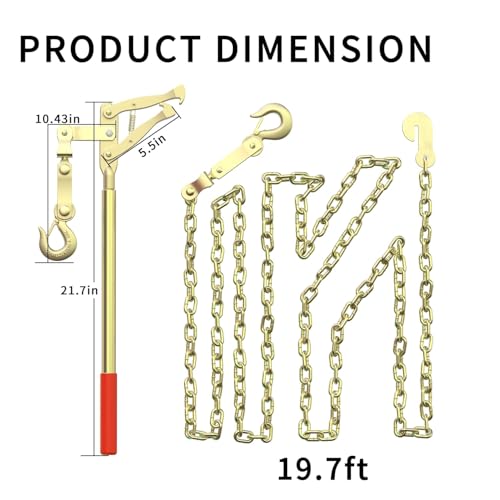 Fence Stretcher Bar Puller, 19.7ft Chain, 2200 lbs Wire Tensioner for Barbed & Chain-Link Fence Repair, Heavy-Duty Steel, Non-Slip Handle (2 Pack) - color: 2-Pack - Fence Stretcher Bar Puller
