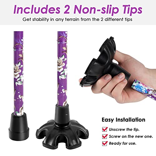 Walking Cane PANZHENG Cane for Man/Woman | Mobility & Daily Living Aids | 5-Level Height Adjustable Walking Stick | Comfortable Plastic T-Handle Portable Walking Stick Folding Cane - color: Cane-Purple print