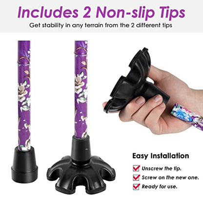Walking Cane PANZHENG Cane for Man/Woman | Mobility & Daily Living Aids | 5-Level Height Adjustable Walking Stick | Comfortable Plastic T-Handle Portable Walking Stick Folding Cane - color: Cane-Purple print