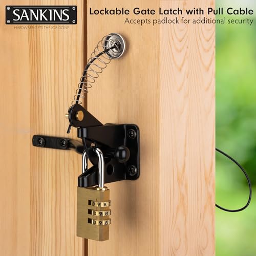 Self Locking Gate Latch for Wooden Fence with Spring Cable Pull, 2pcs | Automatic vinyl gate latch, post mount automatic gravity fence latches for pool/garden/shed - size: With Spring-loaded pull cord