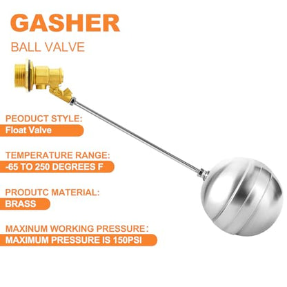 GASHER 1PCS 1" 304 Stainless Steel Float Ball Valve with 1"G Female x 1"NPT Male Adapter, DN25 Adjustable Water Tank Float Ball Valve for Stock Tank Pool Water Level Control - size: 1" DN25