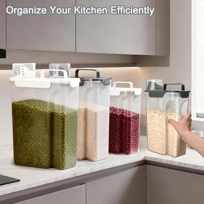 Komzon Rice Storage Containers, Airtight Cereal Containers Storage 20+10 lb Extra Large, BPA Free Rice dispenser with Pouring Spout, Pet Dog Cat Bird Food Container - color: 10lb+20lb grey