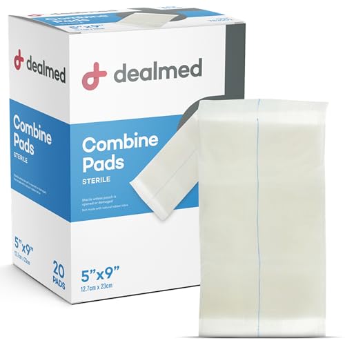 Dealmed Abdominal Combine Pads 5"x9" (40-Pack) Sterile Individually Wrapped, ABD Pads, Absorbent, Non Adherent for Wound Care, Drainage, First Aid, 20/Box (1 Pack) - size: 5" x 9" (Pack of 2), style: Pack of 1