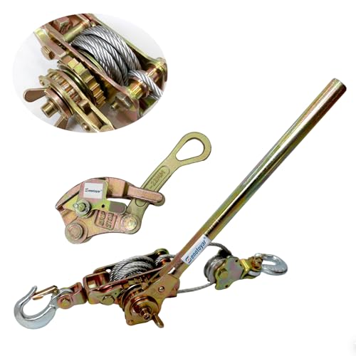Zipline Tensioning Kit, Come Along Winch 4400lbs with Cable Grip Steel Wire Puller Tools& 2 Hooks, Portable Steel Cable Puller for 3/16" to 1/2" Cable, Cable Winch Puller - color: 2 Ton