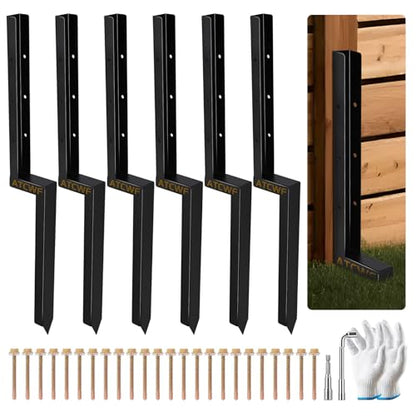 6-Pack 2" Width Fence Post Repair Kit, 34in Heavy Duty Ground Spike Anchor for Wooden Post Repairing Tilted/Broken Posts Metal Brackets - size: 2'' 6 Pack