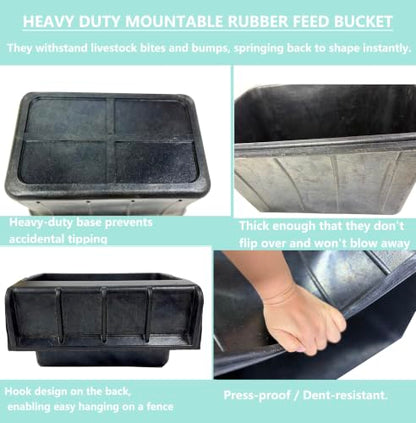 17 Quart Horse Trough Feed Bucket Rubber Feed Pan Hook Over Feeder for Goats Cows Cattle,Heavy Duty