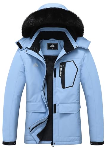 MOERDENG Women's Ski Jacket Waterproof Warm Winter Coat - color: Denim Blue, size: Small