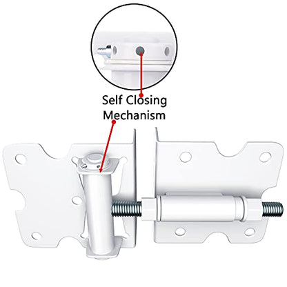 Self-Closing Gate Hinges, Heavy Duty for Vinyl/Wood/Metal Fence, Pack of 2, with Self-Tapping Screws and Adjuster Tool - color: White