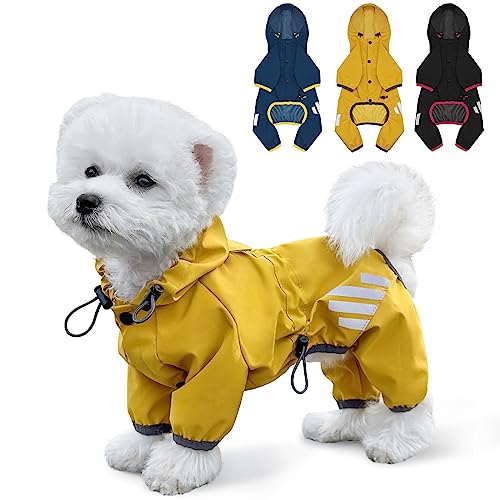Dog Raincoat, Waterproof Dog Rain Jacket with Hood, Dog Rain Coat with Leash Hole, Reflective Strap for Small Medium Dogs, Lightweight Puppy Clothes(Yellow,XS) - color: Yellow, size: XS(Back Length10'')