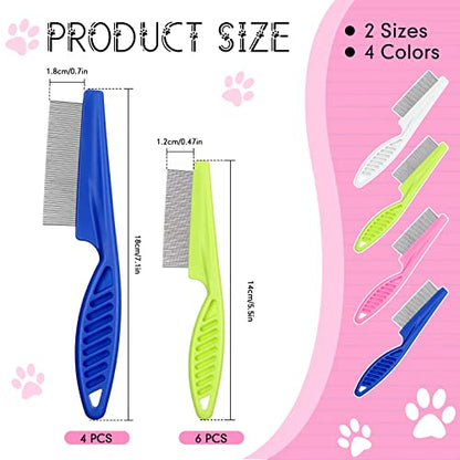 Nuogo 10 Pcs Metal Flea Comb for Dogs Cats Multi Pack, Colorful, 2 Sizes