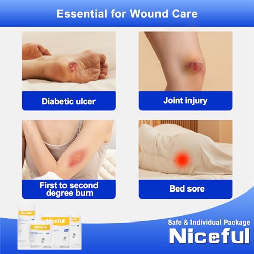 Niceful Silicone Foam Dressing 6"x6" 10 Count, Cushioned Pressure Relief | Large Ultra-Soft Silicone, 15X Max Absorption, 5-Layer Saf Anti-Maceration, Bedsores & Diabetic Foot, 1St-2Nd Burns - size: 6"x6" (10PCS)