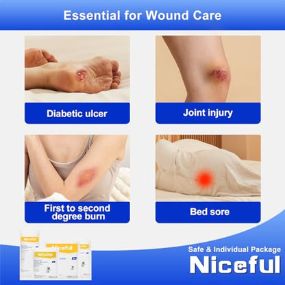 Niceful Silicone Foam Dressing 6"x6" 10 Count, Cushioned Pressure Relief | Large Ultra-Soft Silicone, 15X Max Absorption, 5-Layer Saf Anti-Maceration, Bedsores & Diabetic Foot, 1St-2Nd Burns - size: 6"x6" (10PCS)