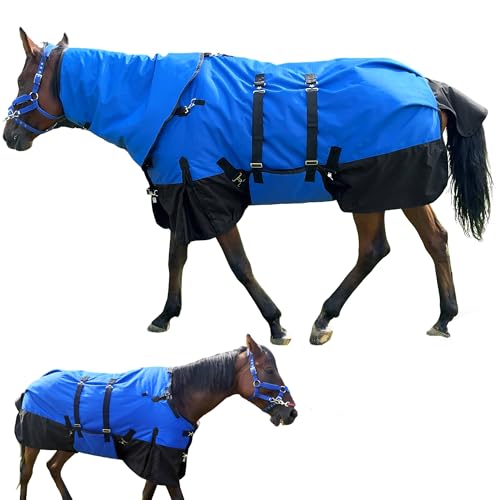 Horse Turnout Blanket, with NeckCover & Belly Wrap,Waterproof, 300g Filling - size: US72 in(EU 135 cm)